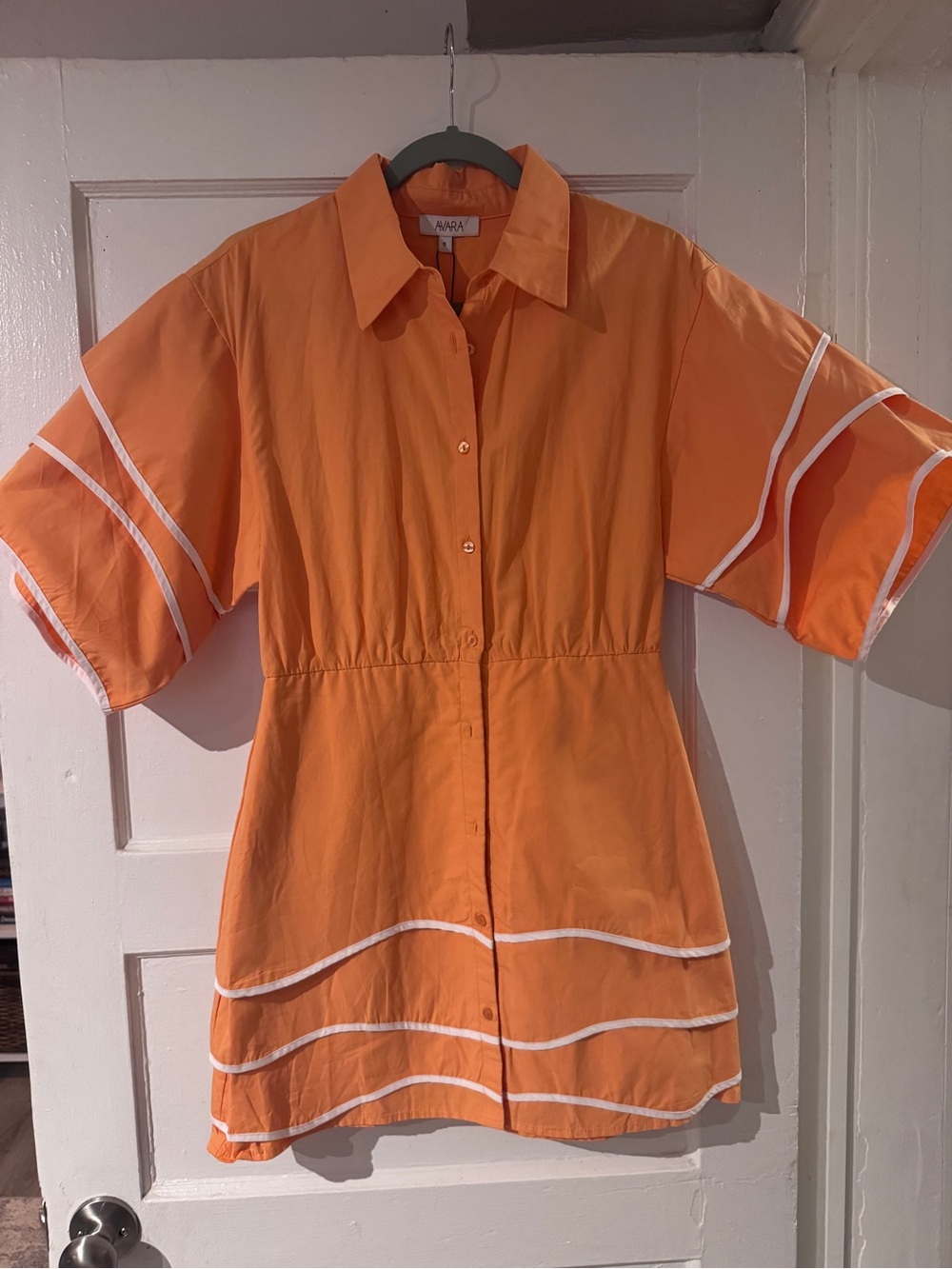 Bright Orange Button-Front dress with White Trim